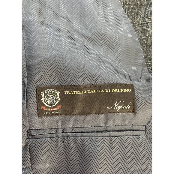 Napoli Wool Blazer Windowpane Plaid Suit Jacket 39R Gray Lined Notch Sports Coat - Picture 10 of 16